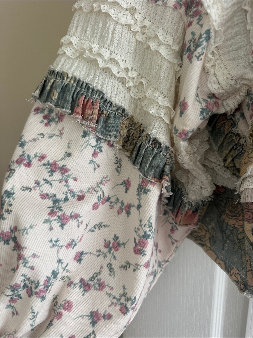POL Cream Floral Ruffle Scoopneck Sweater with Pink and Sage Accents - Picture 2 of 9